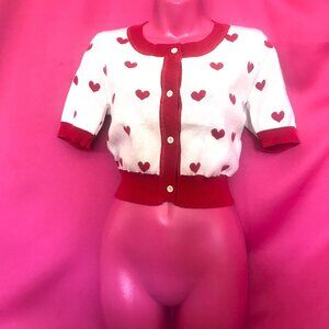 NEW red heart cropped sweater size large retro cardigan